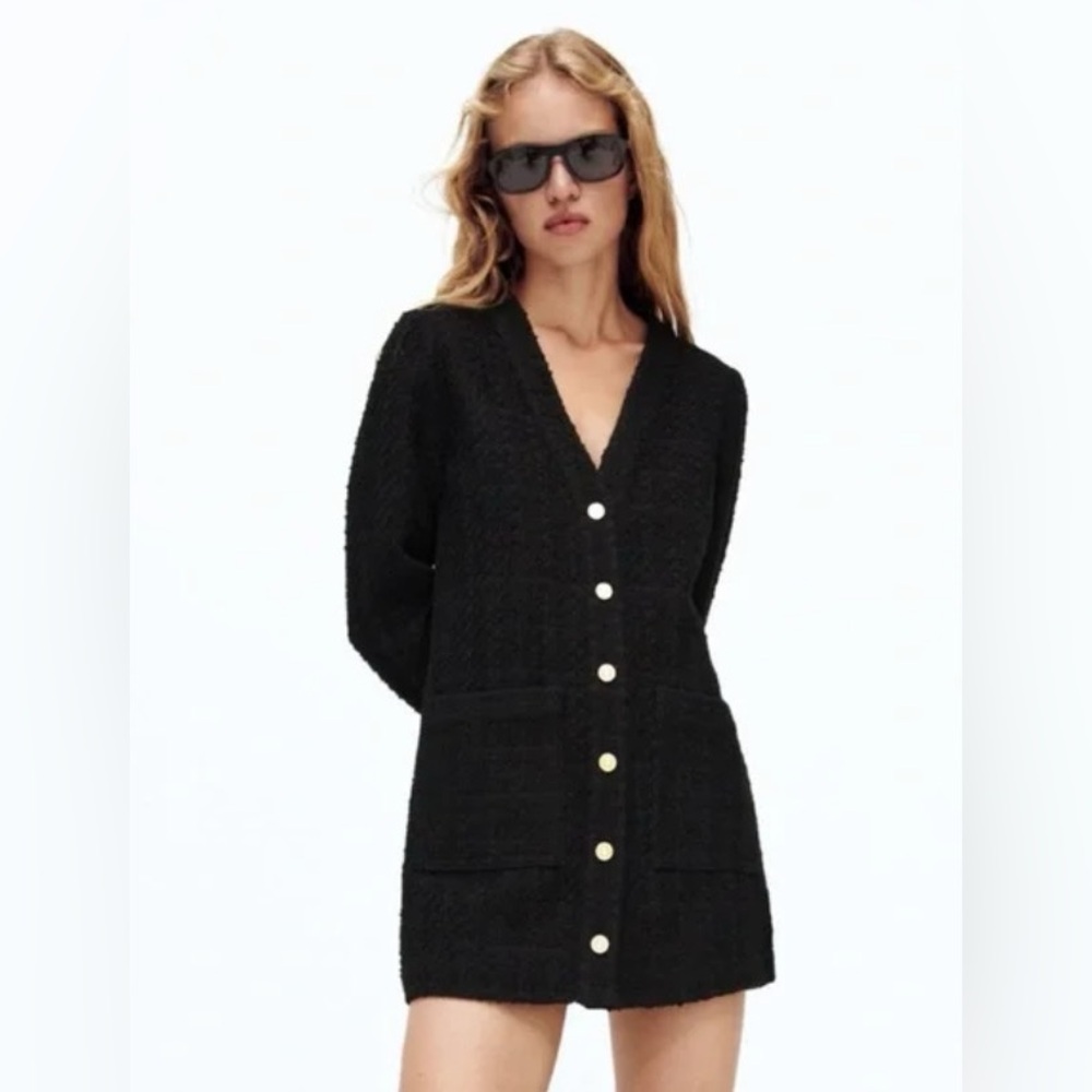 Zara textured Cardigan Dress Black